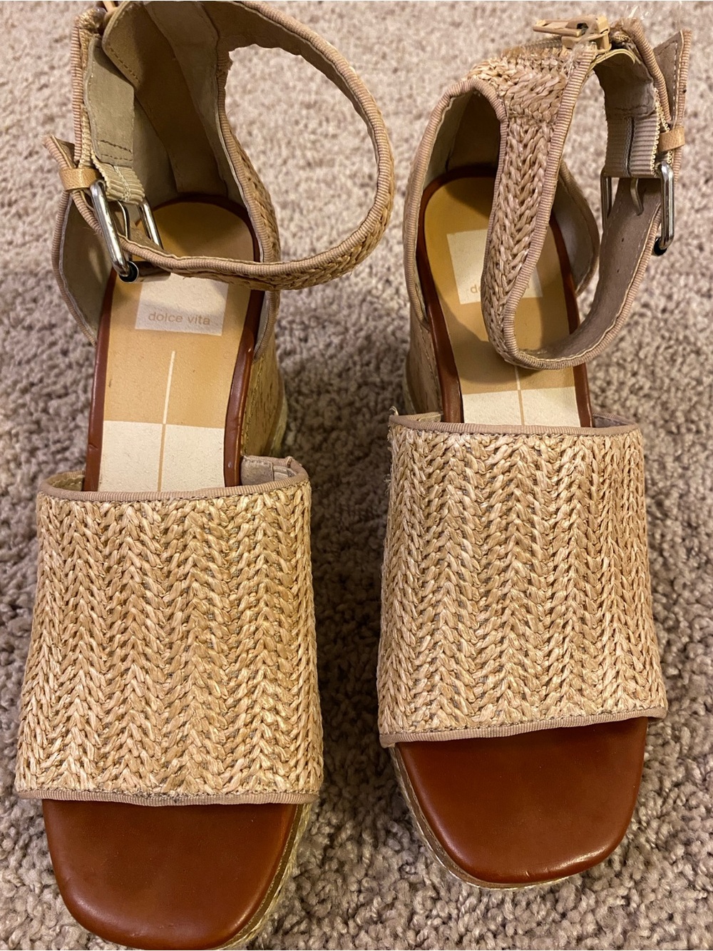Dolce Vita Natural Woven Wedge Sandals with Ankle Strap